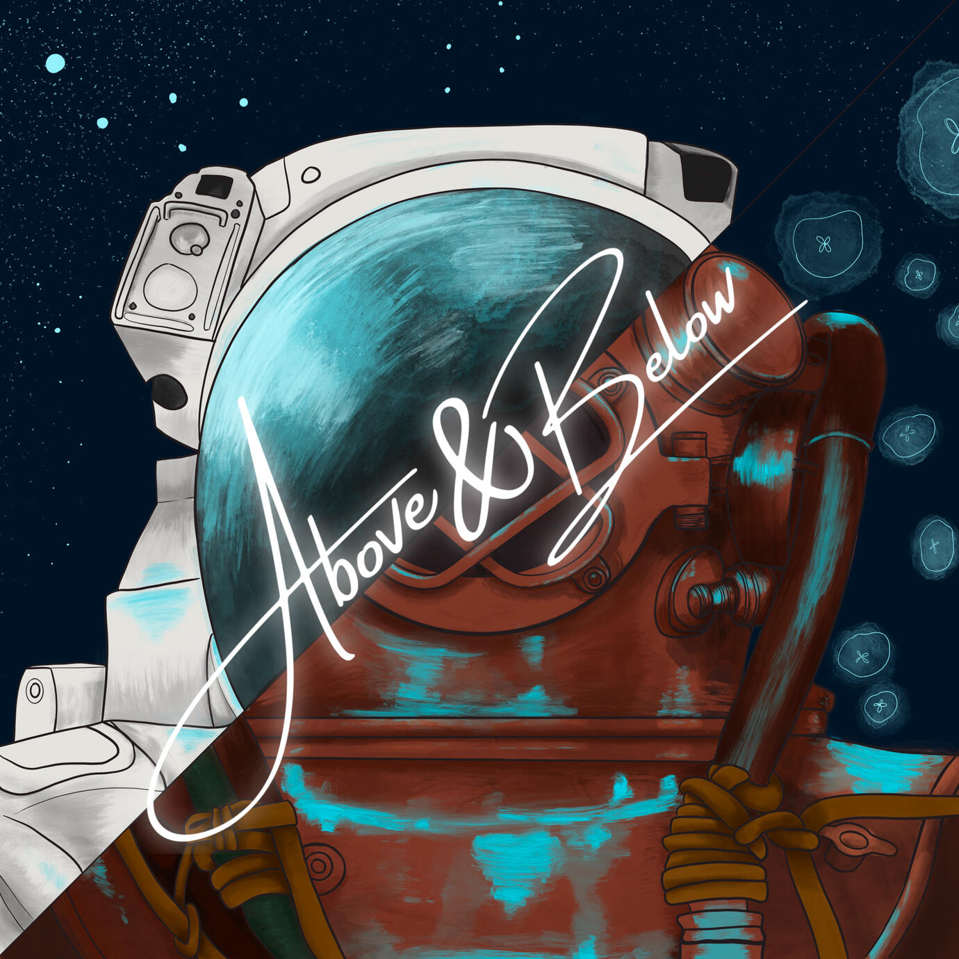 A blue gummy shark floating underwater with reflected light from the water's surface shining on its back.